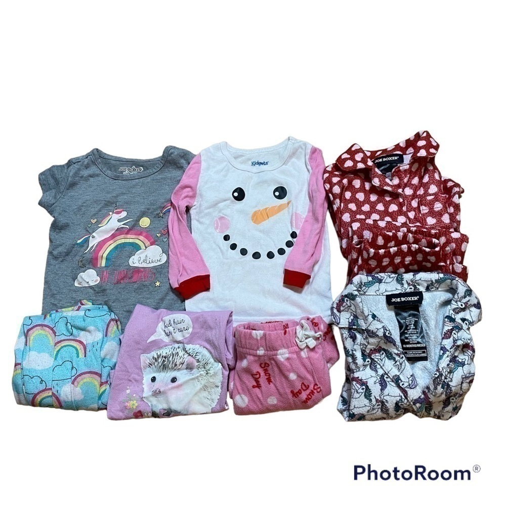18 month Girls 4 Sets of Pajamas Snowman Hearts Flannel Unicorns Rainbow Bundle